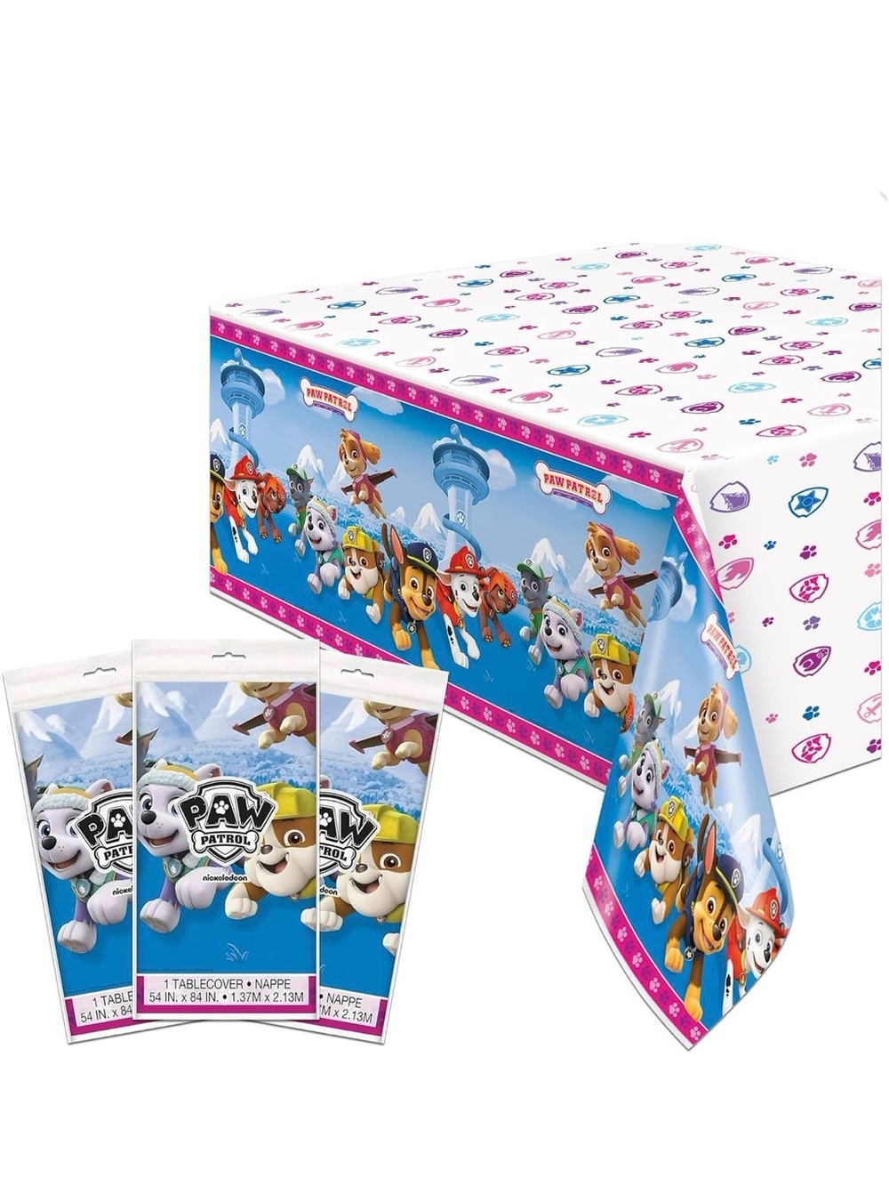 PAW Patrol Kids Party Tablecover Paw Patrol Birthday Tablecloth 4pc set NEW